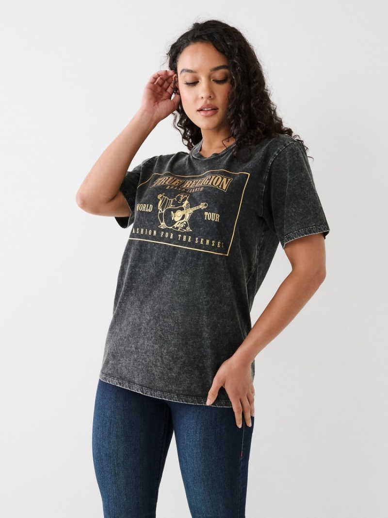 T Shirts True Religion Acid Wash Logo Relaxed Femme Blanche Bleu | OPL-30179399