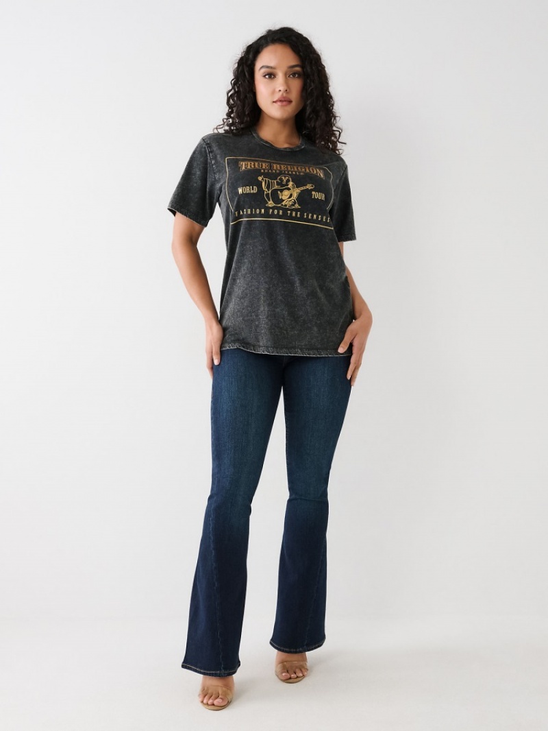 T Shirts True Religion Acid Wash Logo Relaxed Femme Blanche Bleu | OPL-30179399