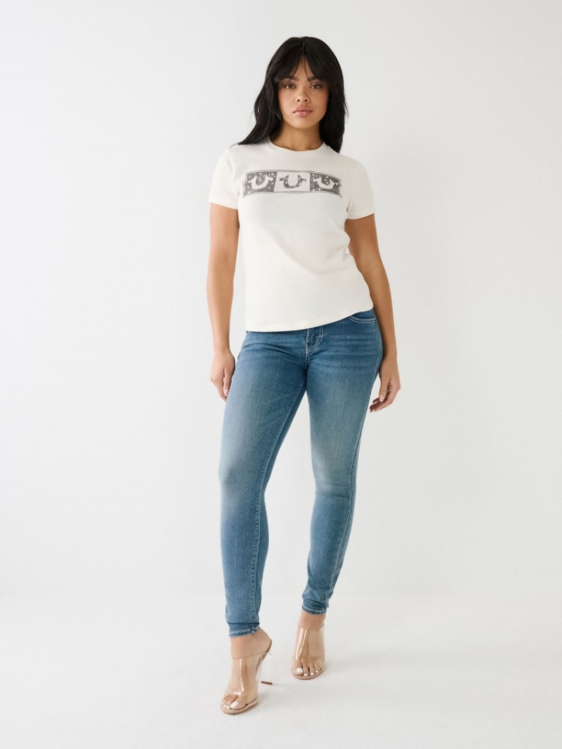 T Shirts True Religion Crystal Box Horseshoe Logo Femme Bleu | GCV-66688384