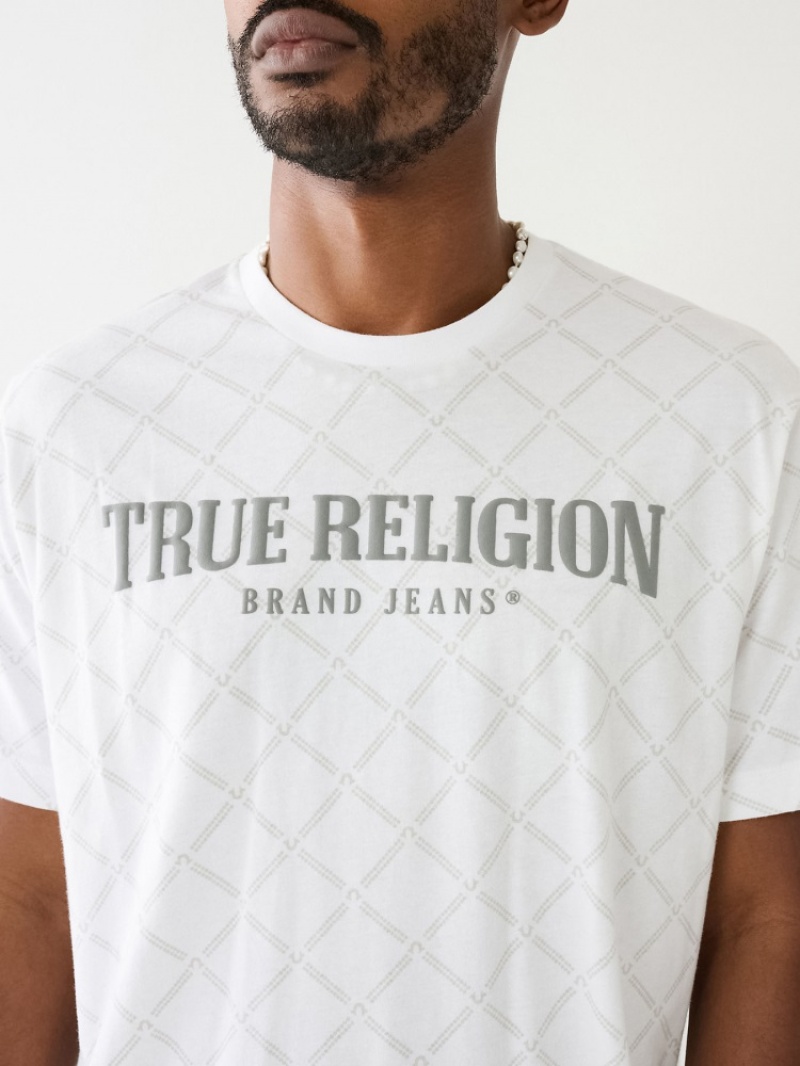 T Shirts True Religion True Religion Logo Monogram Homme Blanche Noir | OKX-58980786