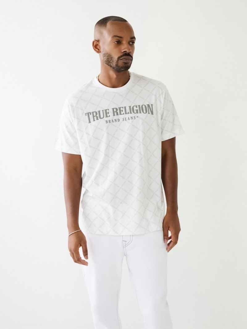 T Shirts True Religion True Religion Logo Monogram Homme Blanche Noir | OKX-58980786