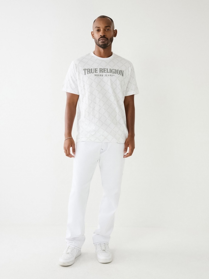 T Shirts True Religion True Religion Logo Monogram Homme Blanche Noir | OKX-58980786