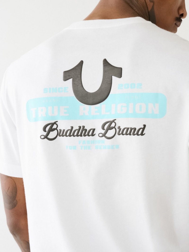 T Shirts True Religion True Religion Buddha Brand Logo Homme Blanche Bleu | RTW-16540319