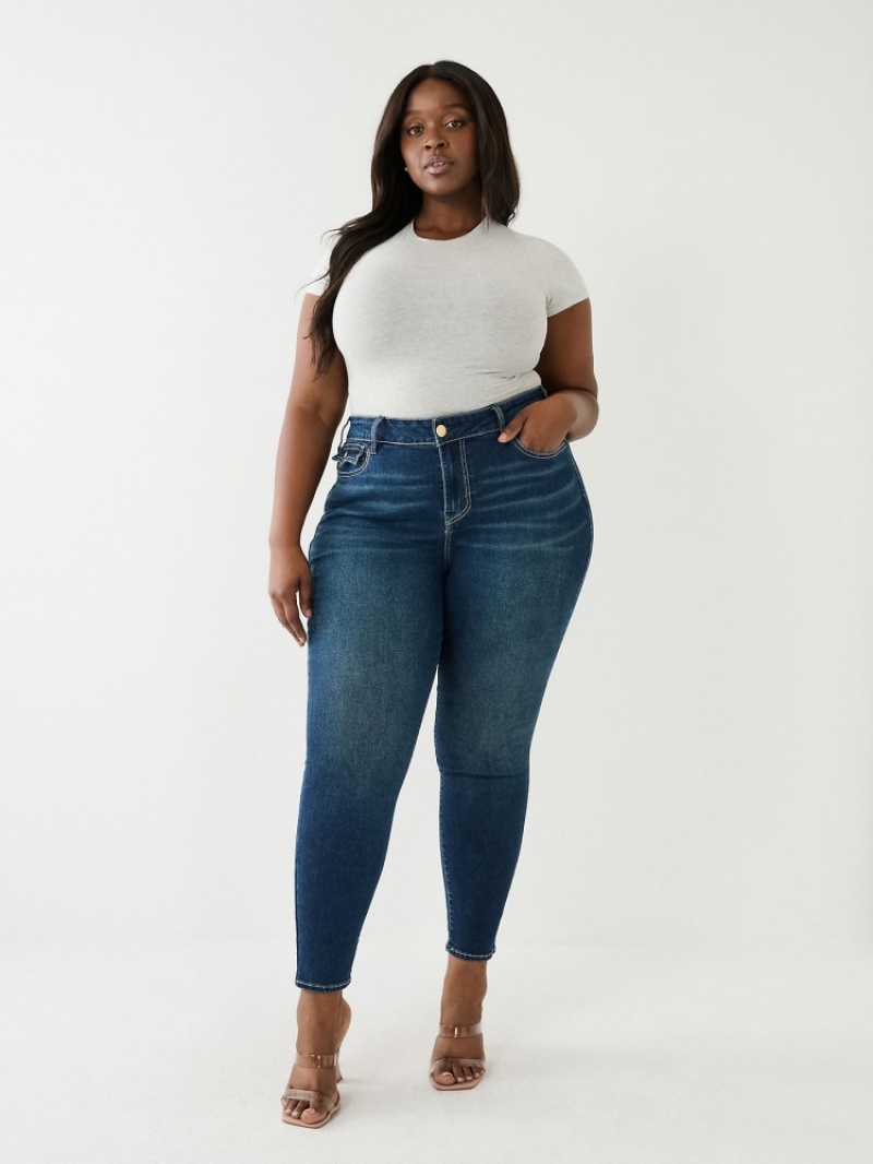 Curvy Skinny Jeans True Religion Plus Jennie Mid Rise Flap Femme Noir | KAT-61780244