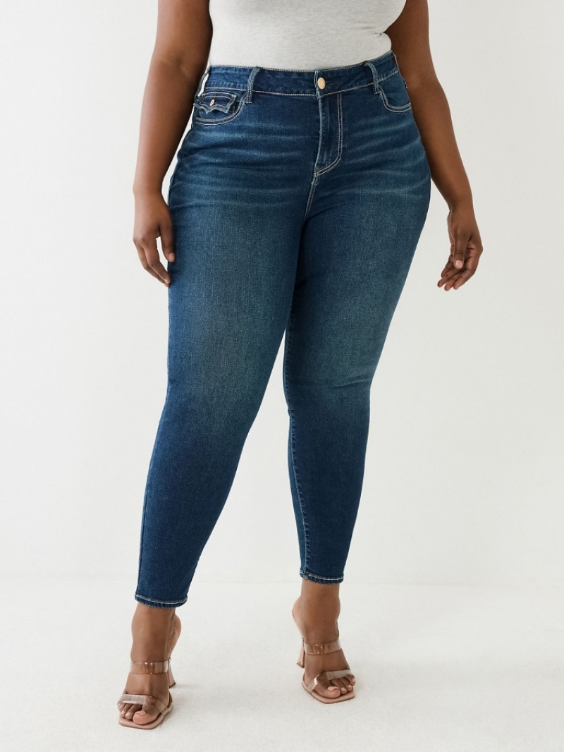 Curvy Skinny Jeans True Religion Plus Jennie Mid Rise Flap Femme Noir | KAT-61780244