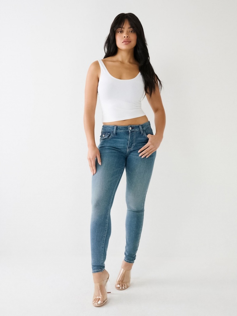 Curvy Skinny Jeans True Religion Jennie Mid Rise Single Needle Femme Bleu | ZBJ-52769301