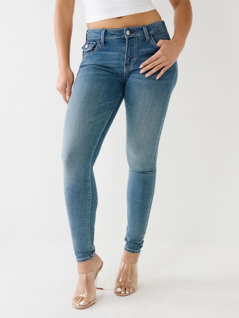 Curvy Skinny Jeans True Religion Jennie Mid Rise Single Needle Femme Bleu | ZBJ-52769301