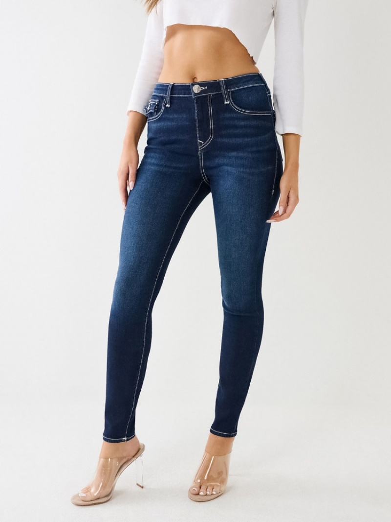 Super Skinny Jeans True Religion Halle Hr Sn Flap Femme Blanche Bleu Marine | FQG-28078692