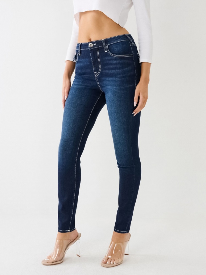 Super Skinny Jeans True Religion Halle Hr Sn Flap Femme Blanche Bleu Marine | FQG-28078692