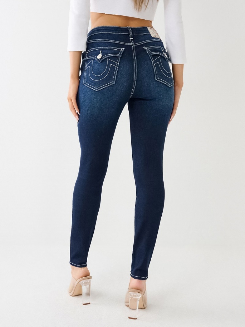 Super Skinny Jeans True Religion Halle Hr Sn Flap Femme Blanche Bleu Marine | FQG-28078692