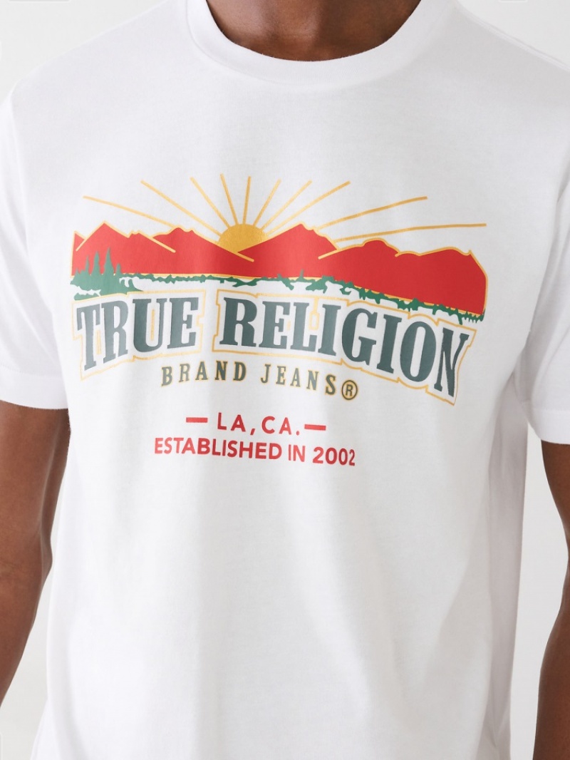 T Shirts True Religion True Logo Homme Blanche Bleu | GGC-15256200