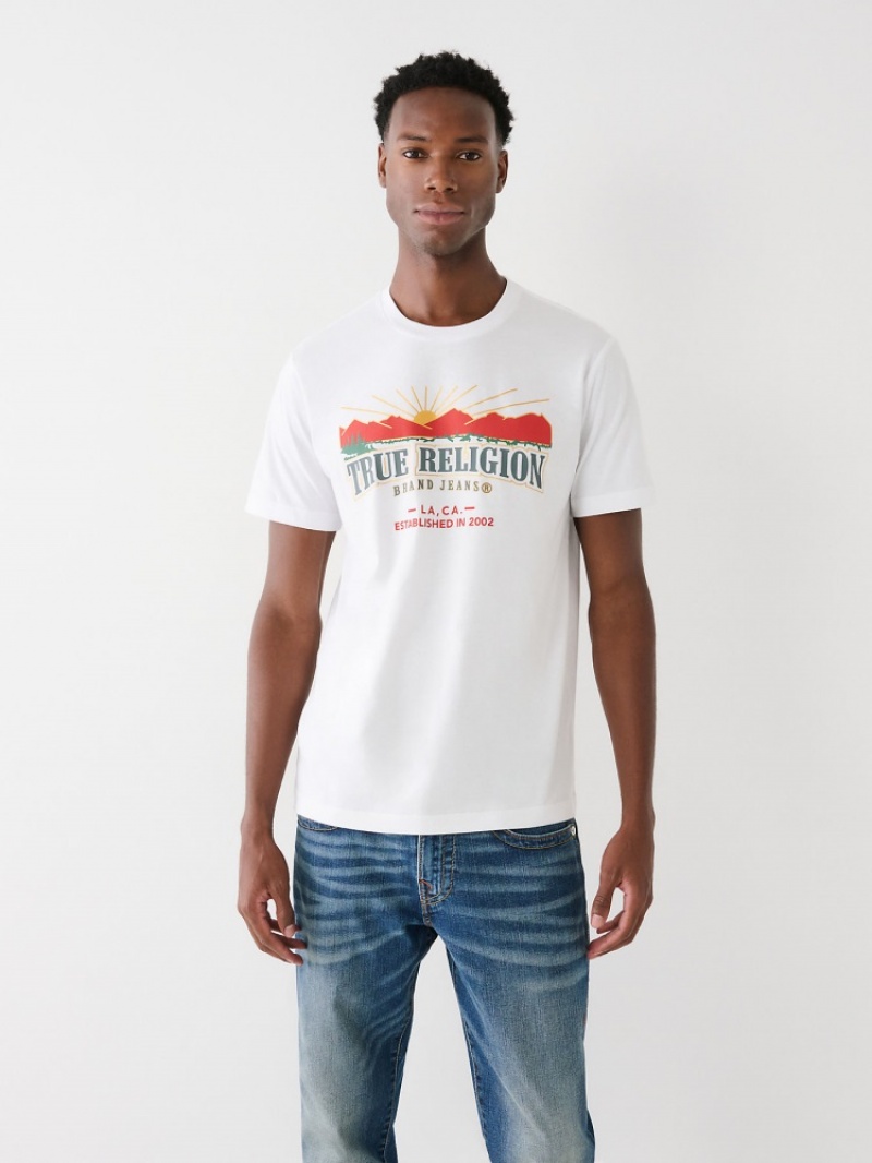 T Shirts True Religion True Logo Homme Blanche Bleu | GGC-15256200