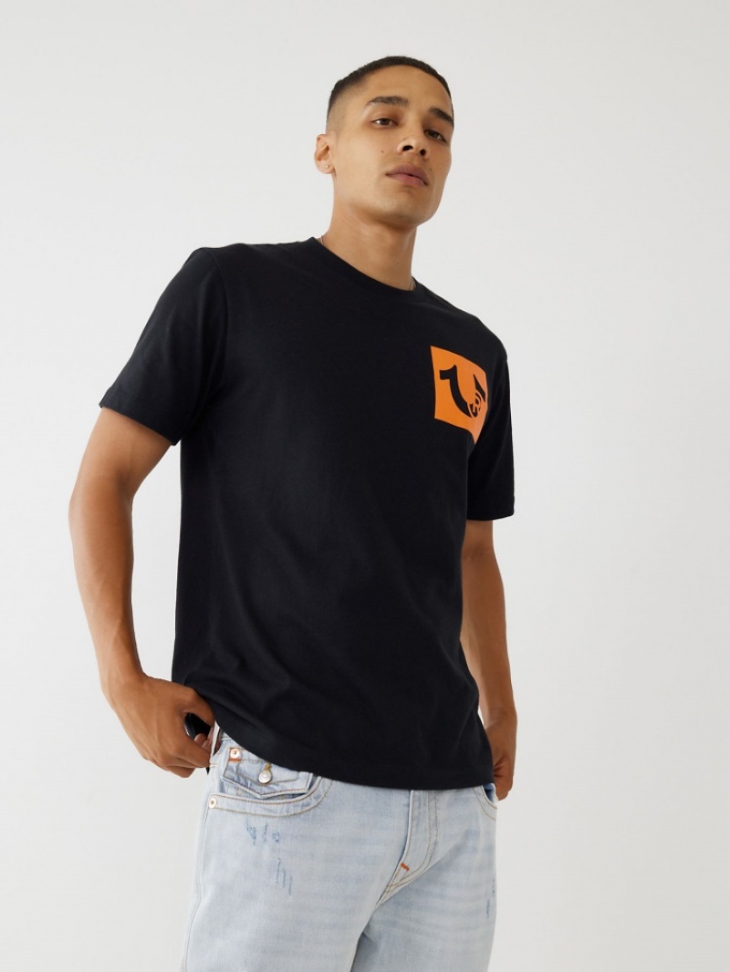 T Shirts True Religion True Logo Homme Blanche Noir | DTE-10082543