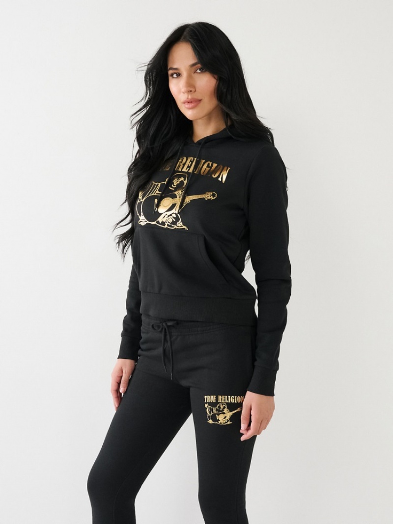 Sweat a Capuche True Religion Metallic Buddha Logo Fleece Femme Blanche Noir | WQP-79822115