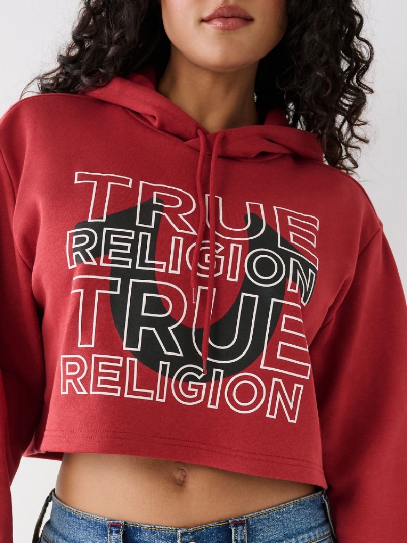 Sweat a Capuche True Religion Logo Crop Femme Noir | SYD-75963047