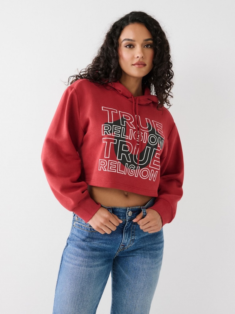 Sweat a Capuche True Religion Logo Crop Femme Noir | SYD-75963047