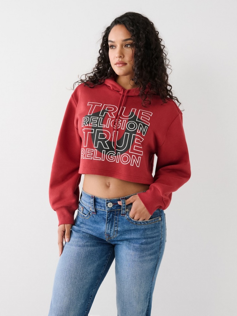 Sweat a Capuche True Religion Logo Crop Femme Noir | SYD-75963047