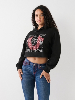 Sweat a Capuche True Religion Logo Crop Femme Bleu Marine | LKZ-03946298