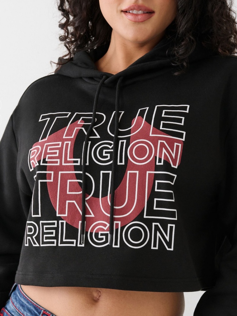 Sweat a Capuche True Religion Logo Crop Femme Bleu Marine | LKZ-03946298