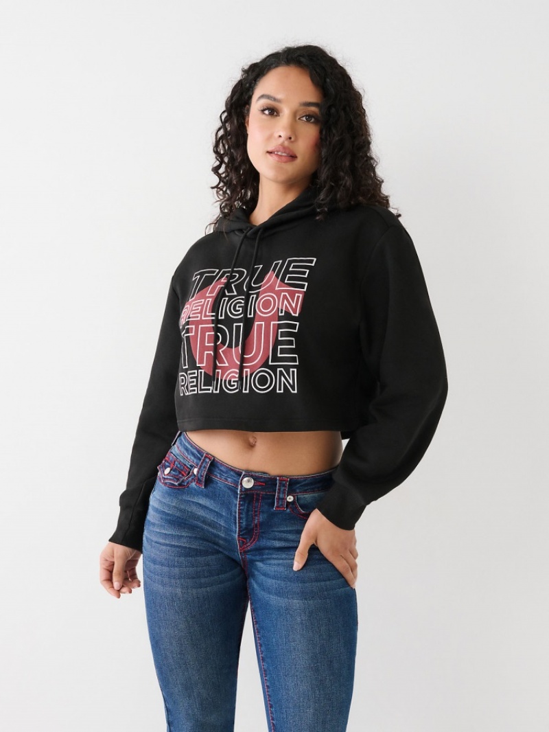 Sweat a Capuche True Religion Logo Crop Femme Bleu Marine | LKZ-03946298