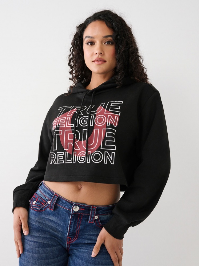 Sweat a Capuche True Religion Logo Crop Femme Bleu Marine | LKZ-03946298