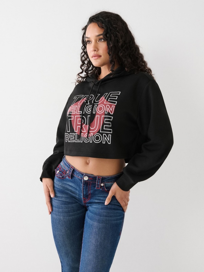 Sweat a Capuche True Religion Logo Crop Femme Bleu Marine | LKZ-03946298