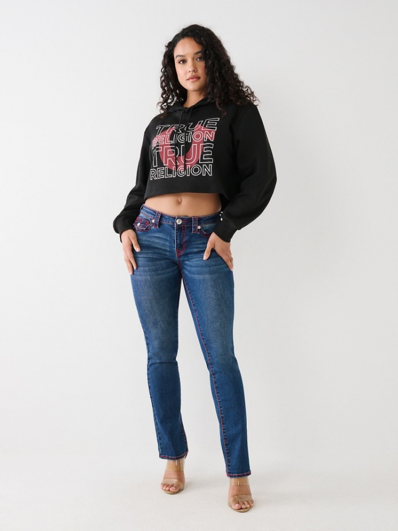 Sweat a Capuche True Religion Logo Crop Femme Bleu Marine | LKZ-03946298