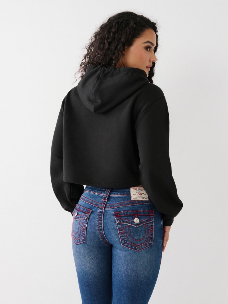 Sweat a Capuche True Religion Logo Crop Femme Bleu Marine | LKZ-03946298