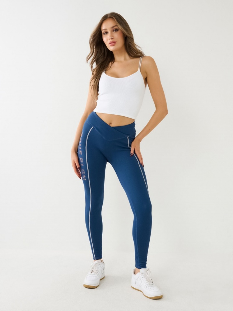 Leggings True Religion Metallic Tr Logo Rib Femme Bleu | CCW-78207243