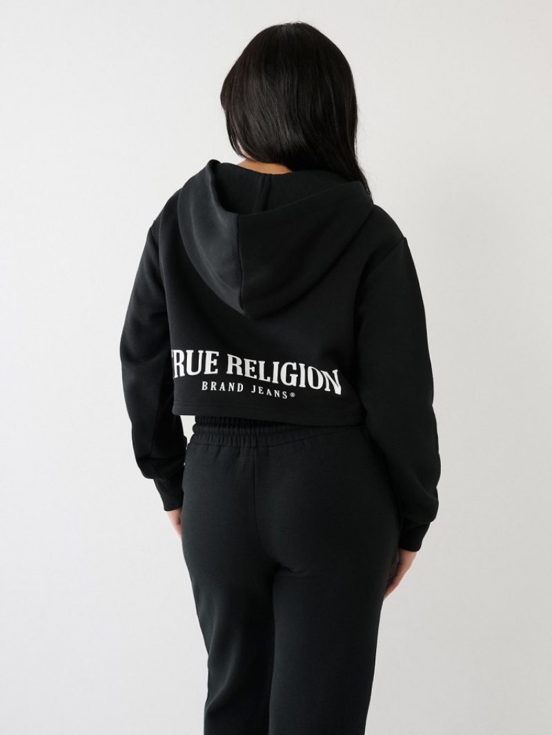 Sweat a Capuche True Religion Dentelle Up Logo Crop Femme Bleu | FKK-29006072