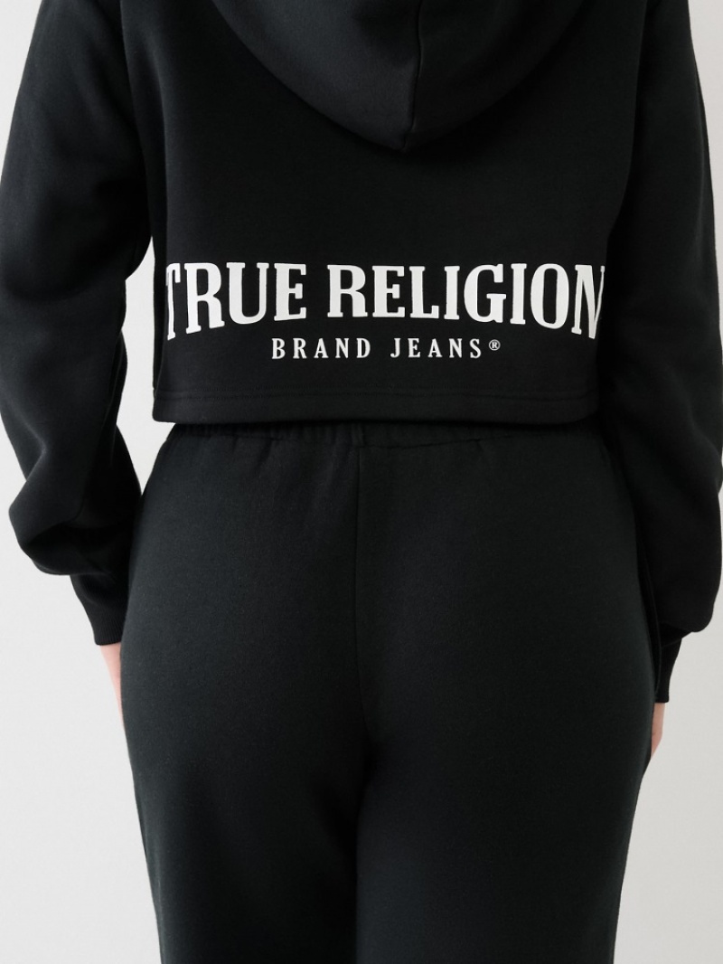 Sweat a Capuche True Religion Dentelle Up Logo Crop Femme Bleu | FKK-29006072