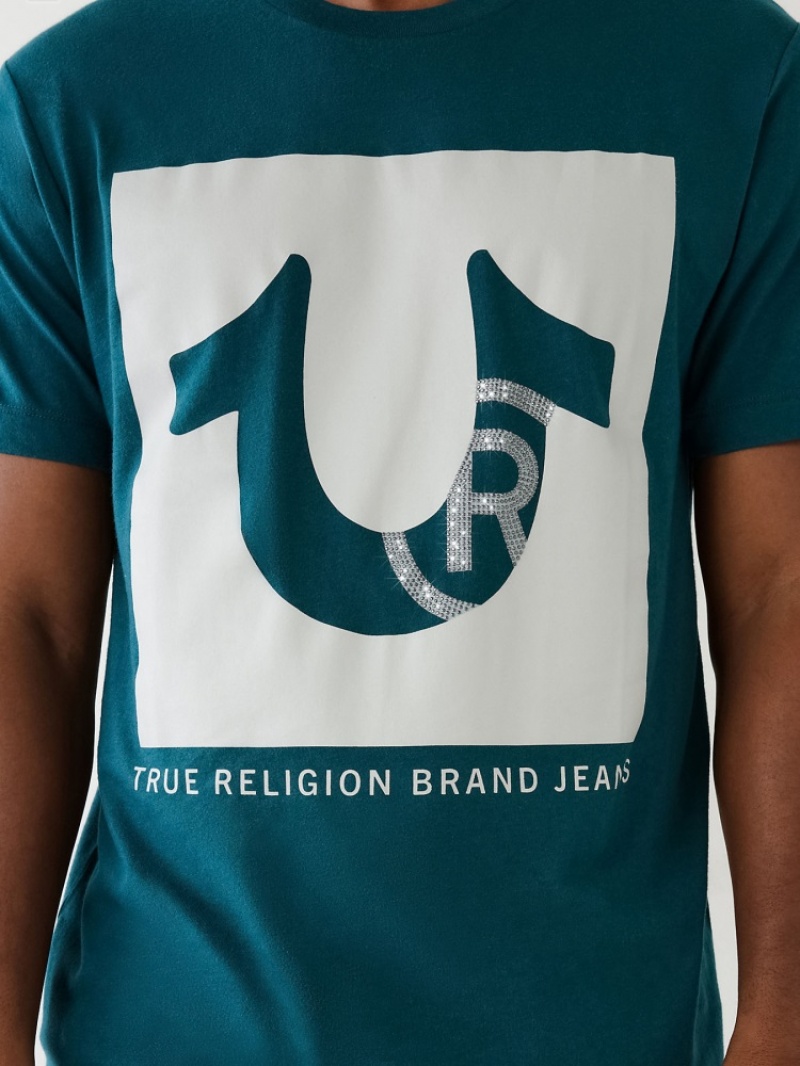 T Shirts True Religion Studded Logo Homme Blanche Bleu | UZU-96082627