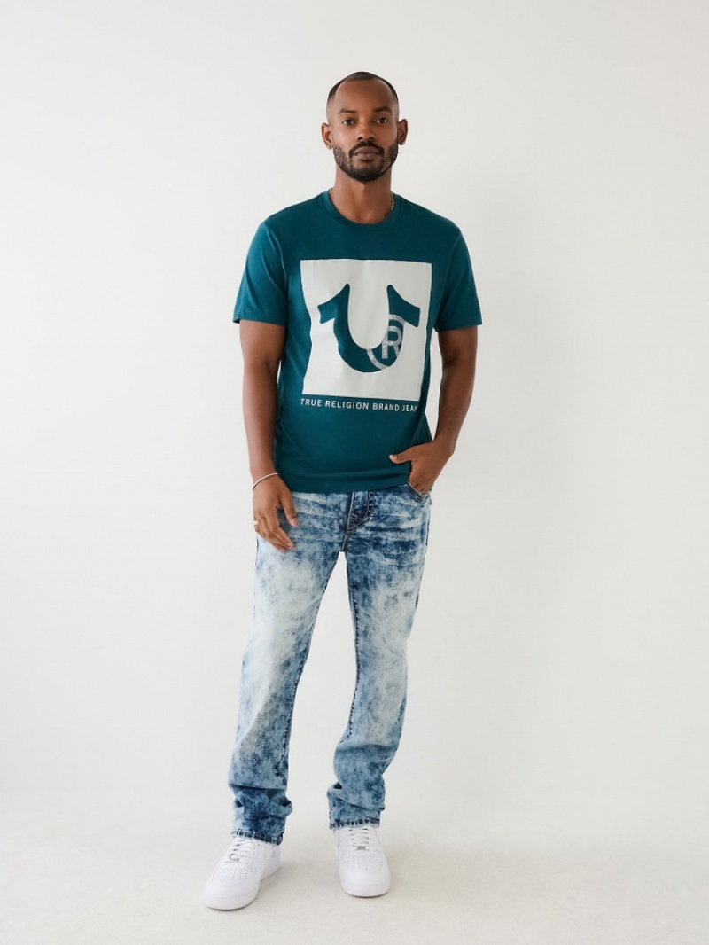 T Shirts True Religion Studded Logo Homme Blanche Bleu | UZU-96082627