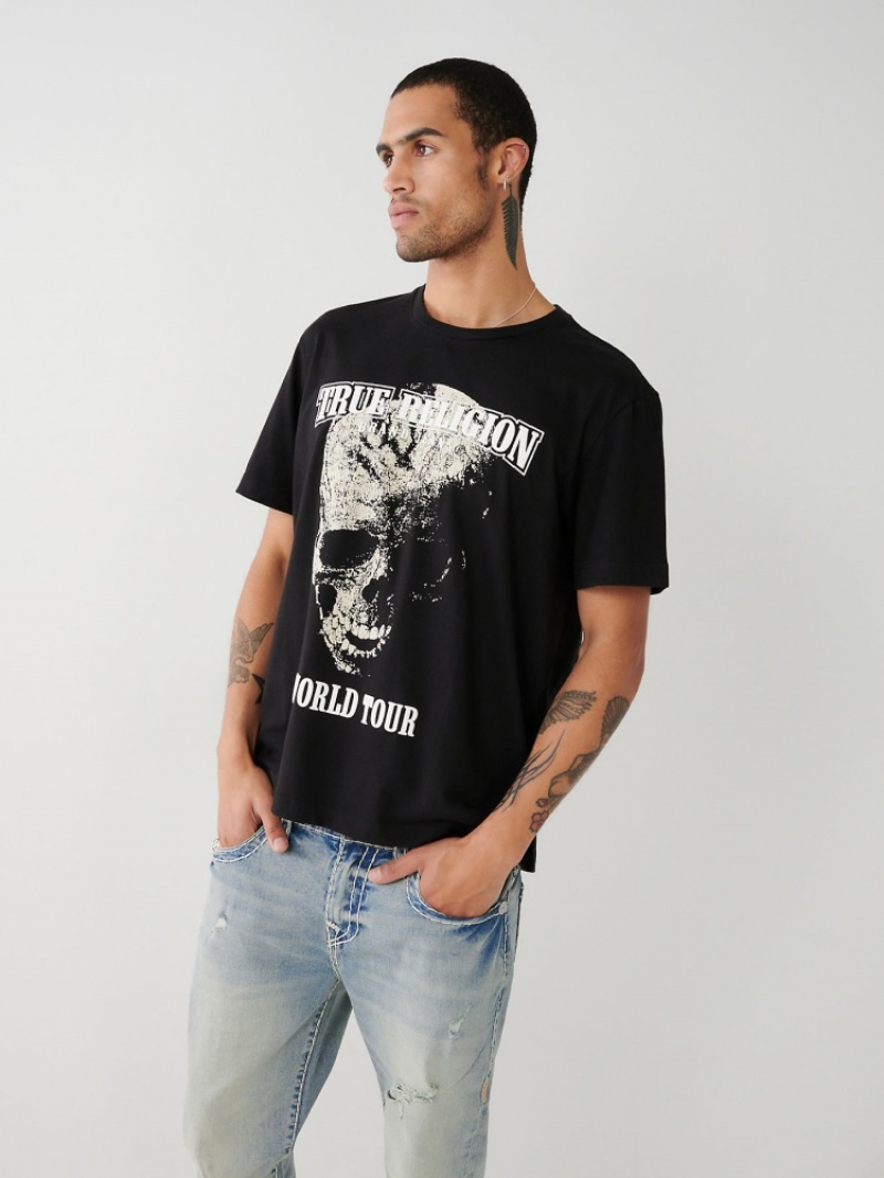 T Shirts True Religion Skull World Tour Relaxed Homme Bleu | XPD-87087382