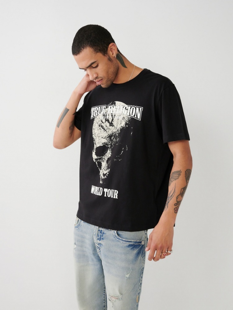 T Shirts True Religion Skull World Tour Relaxed Homme Bleu | XPD-87087382