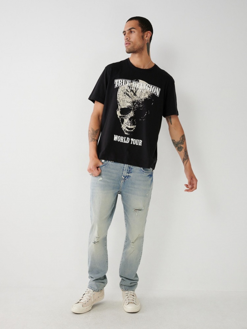 T Shirts True Religion Skull World Tour Relaxed Homme Bleu | XPD-87087382