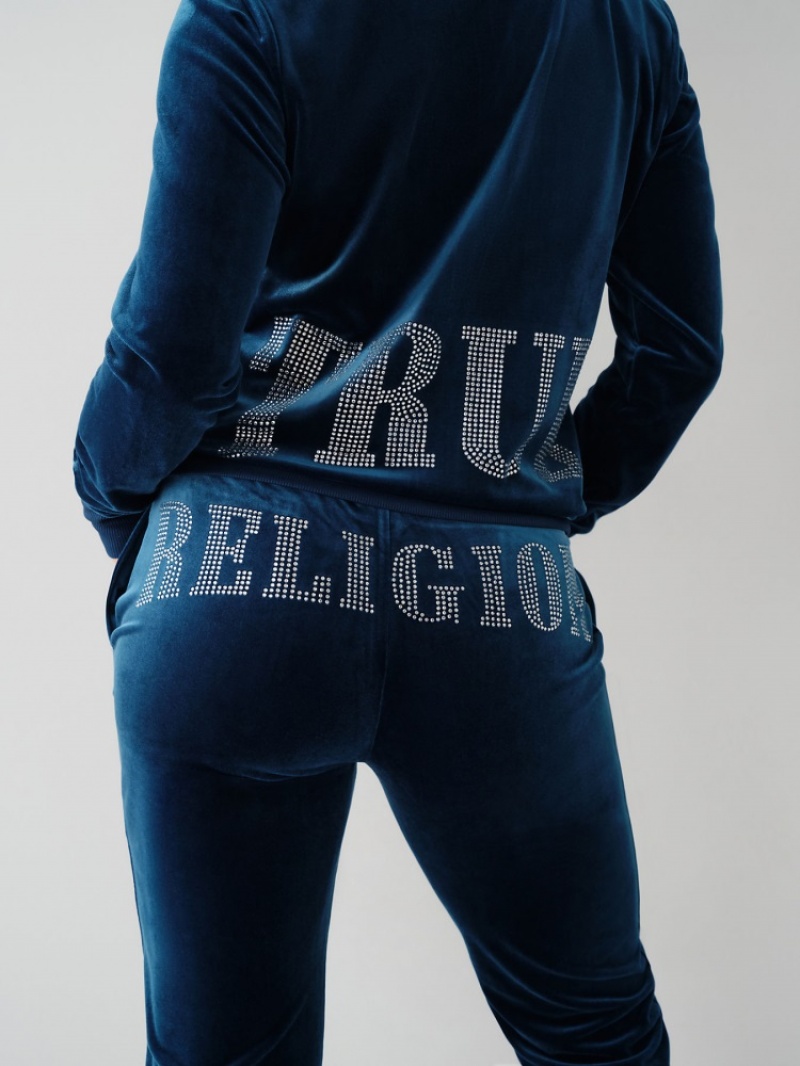 Sweat a Capuche True Religion Crystal Velour Logo Zip Femme Noir Jaune | BTK-86724956