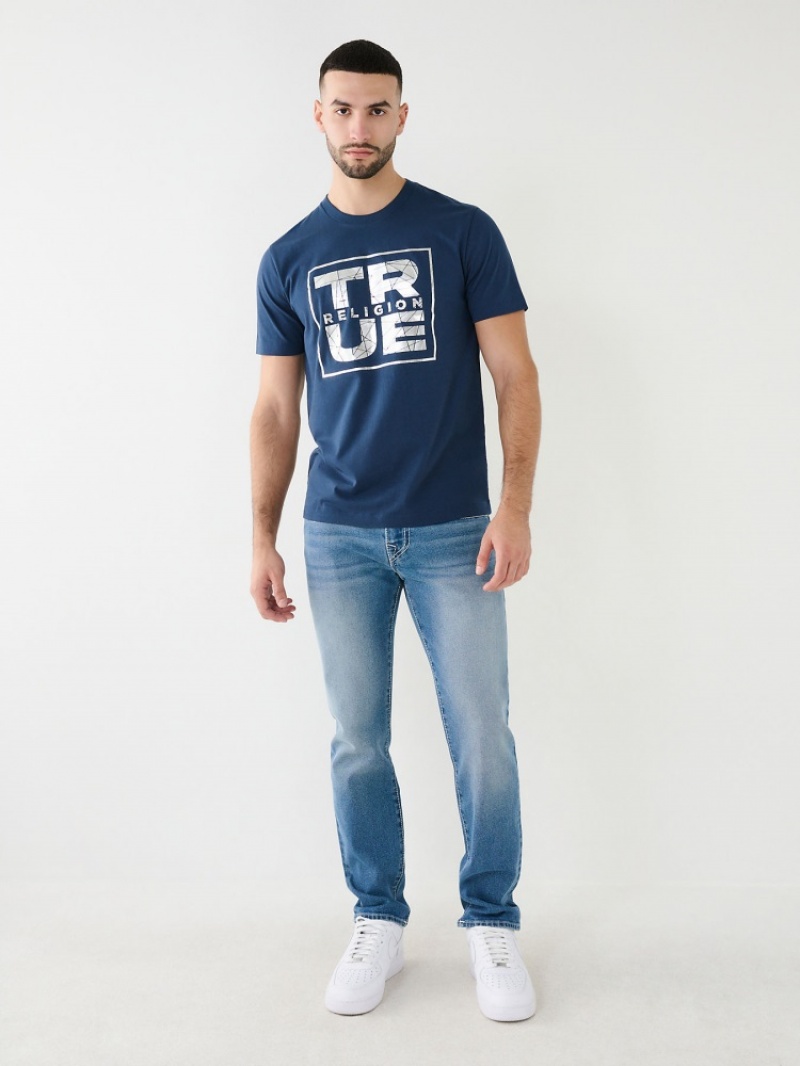 T Shirts True Religion Metallic Shattered True Religion Logo Homme Bleu | ZZN-38876358