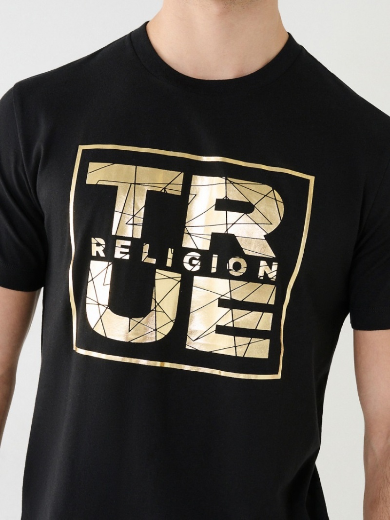 T Shirts True Religion Metallic Shattered True Religion Logo Homme Noir | HCW-73374385