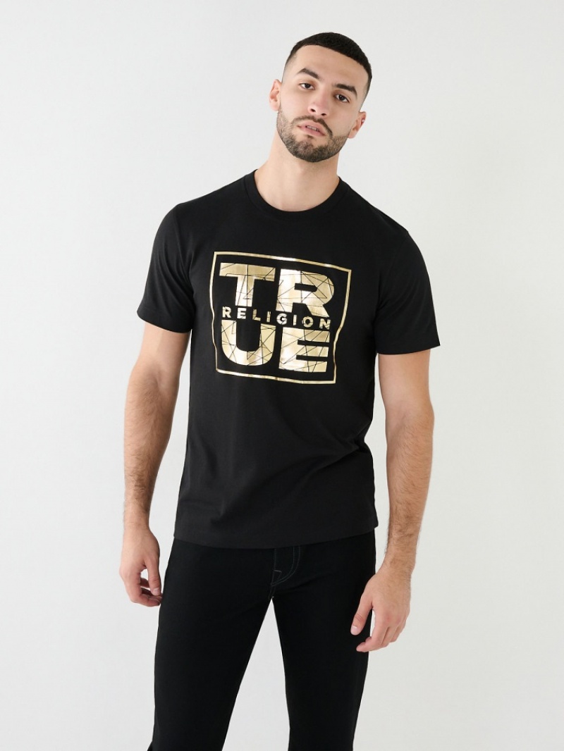 T Shirts True Religion Metallic Shattered True Religion Logo Homme Noir | HCW-73374385