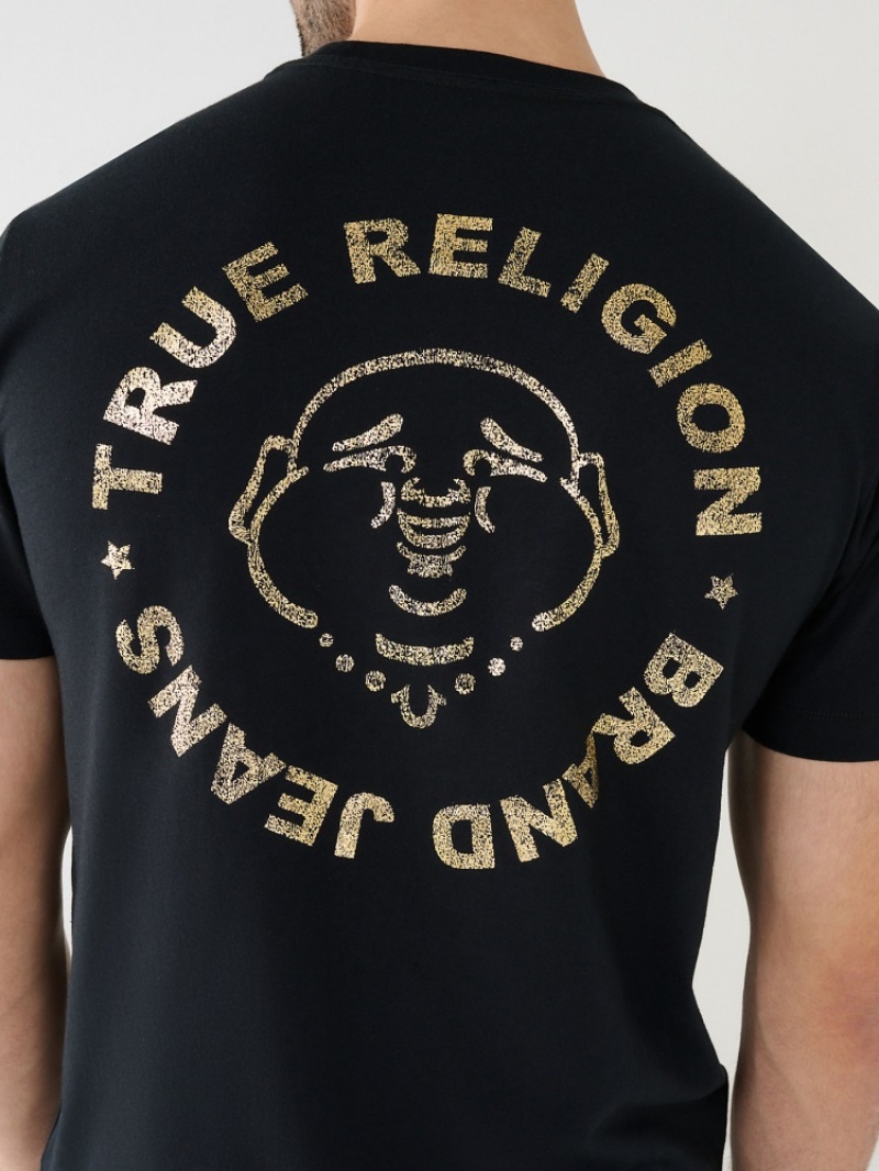 T Shirts True Religion Metallic Buddha Logo Corta Sleeve Homme Bleu Marine | KFP-04715658