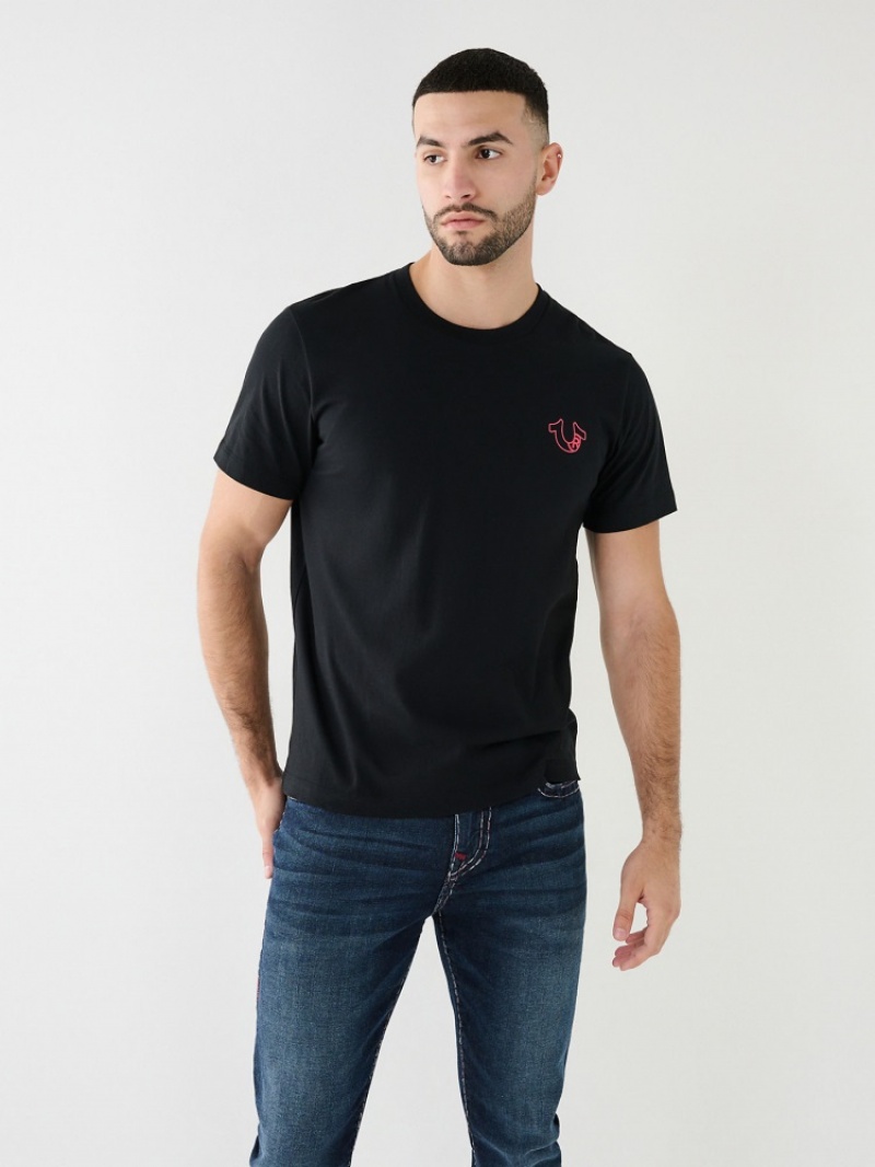 T Shirts True Religion Horseshoe Logo Homme Noir | RVN-28051039