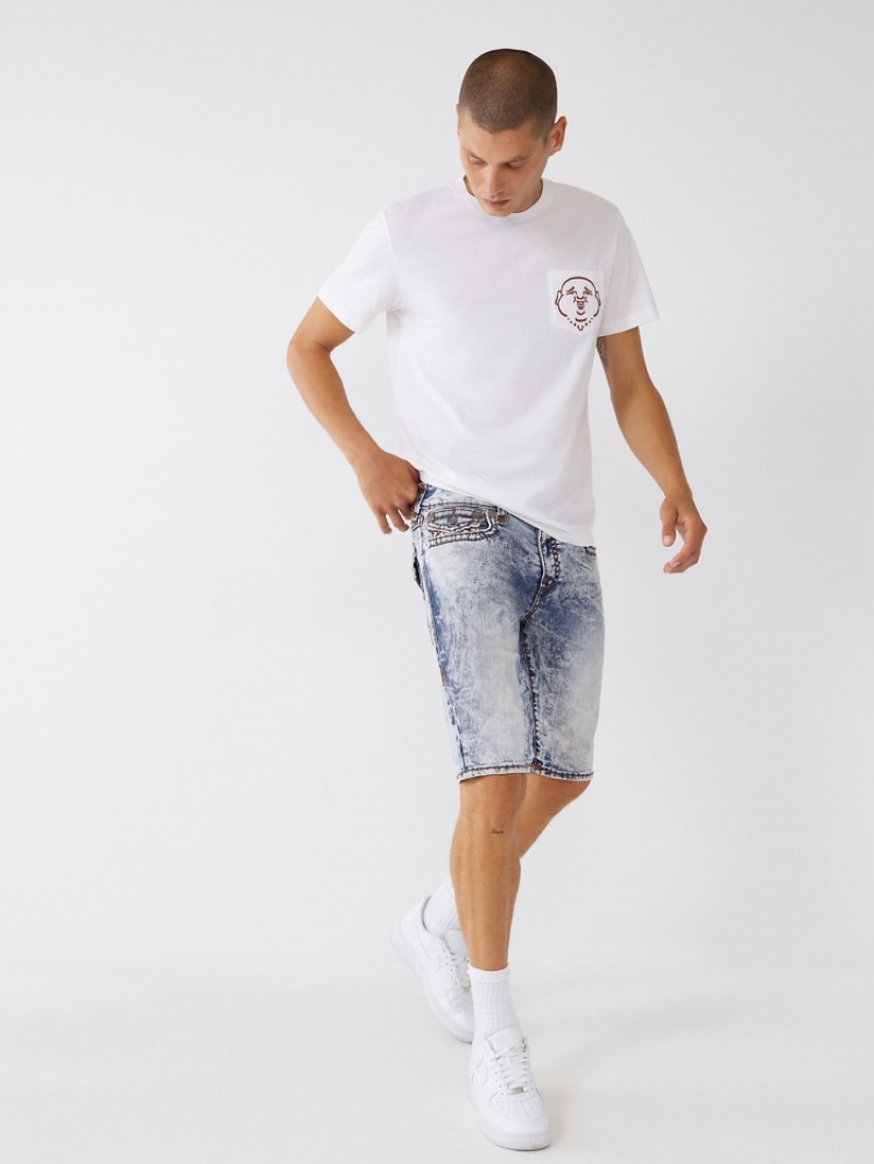 Short True Religion Rocco Super T Stitch Mince Corta Homme Bleu | AXN-98469177