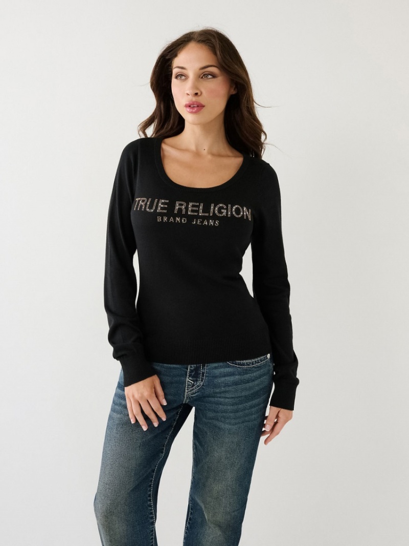 Chandails True Religion True Religion Crystal Logo Femme Bleu | SXA-73074700