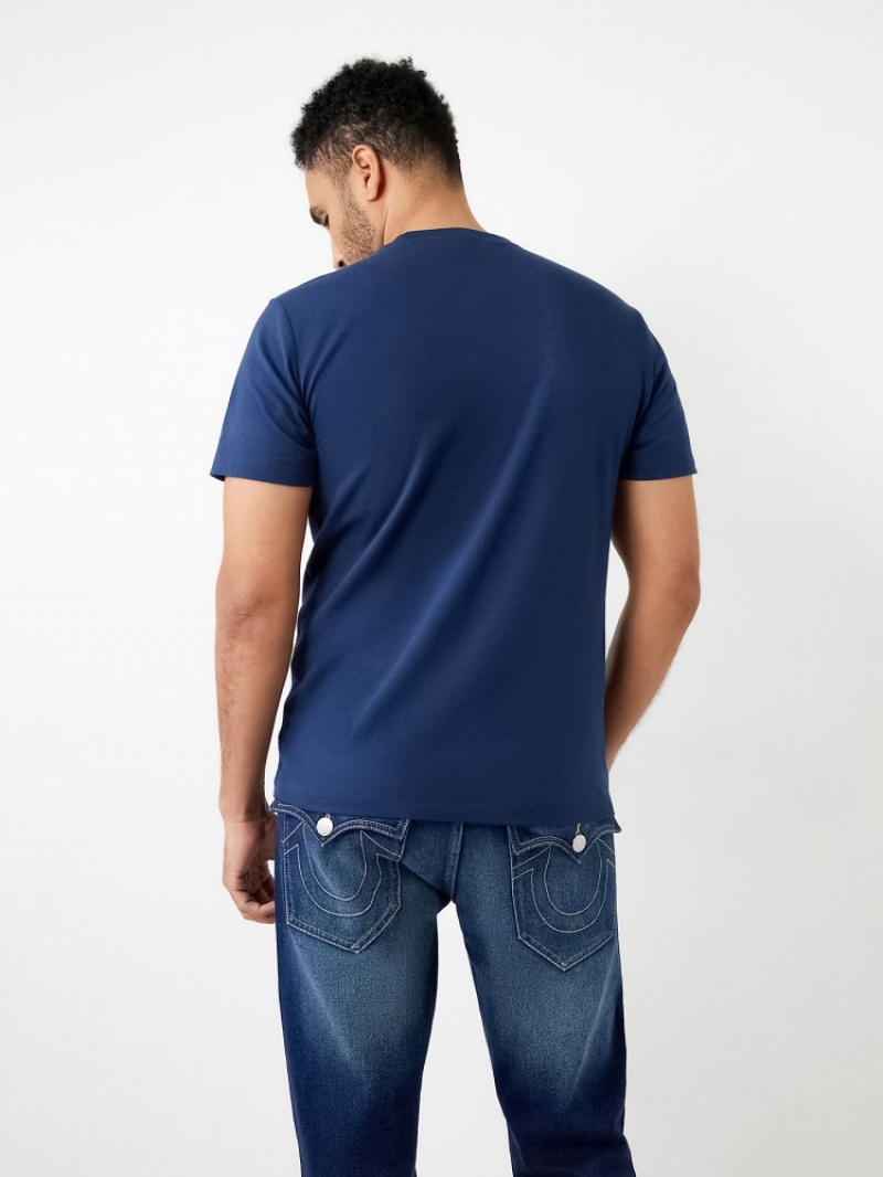 T Shirts True Religion Horseshoe Logo Corta Sleeve Homme Blanche Bleu | WLM-67520439