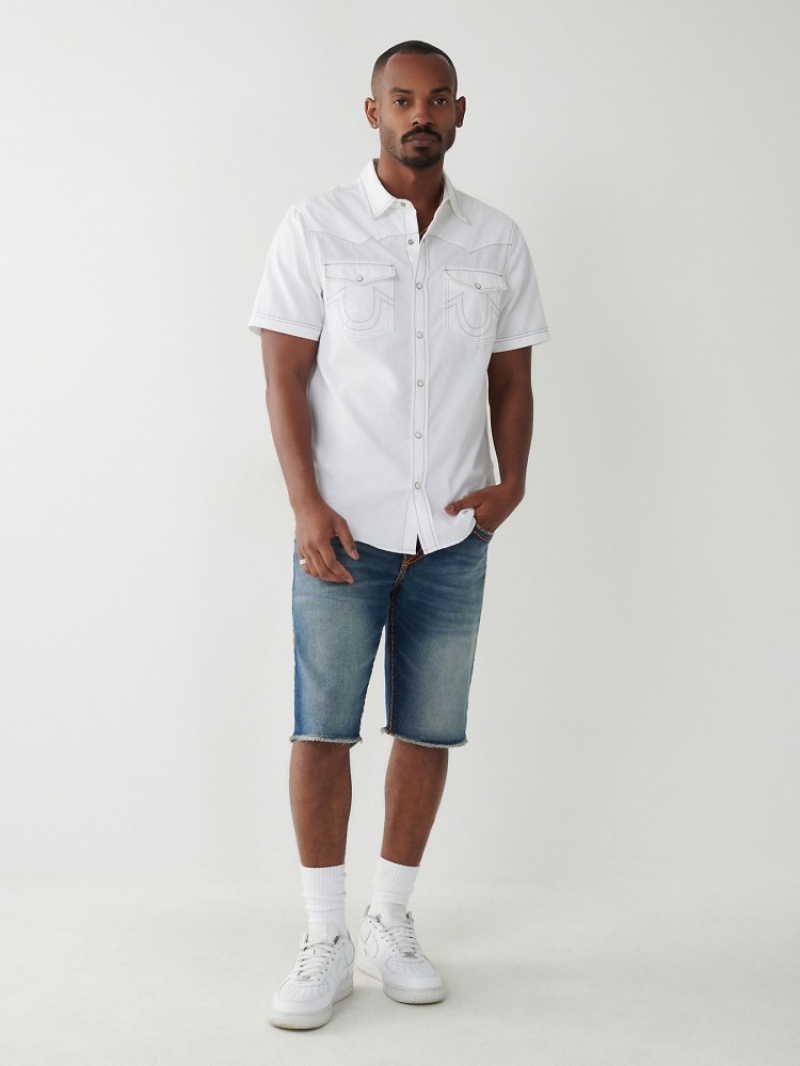 Short True Religion Ricky Super T Stitch Droit Corta Homme Bleu | WKM-20692365