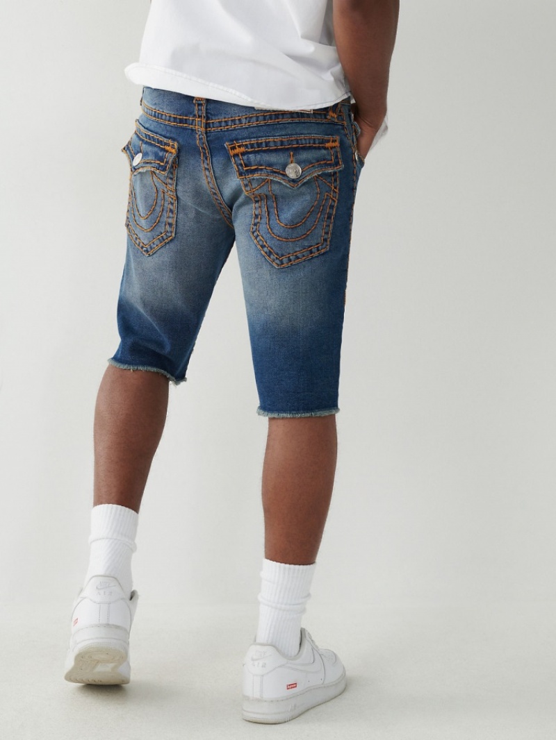 Short True Religion Ricky Super T Stitch Droit Corta Homme Bleu | WKM-20692365