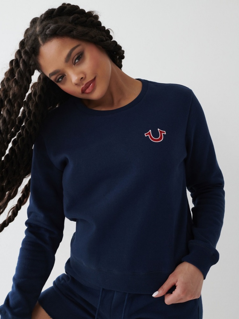 Sweatshirt True Religion Heritage Crewneck Femme Bleu | FWG-09717546