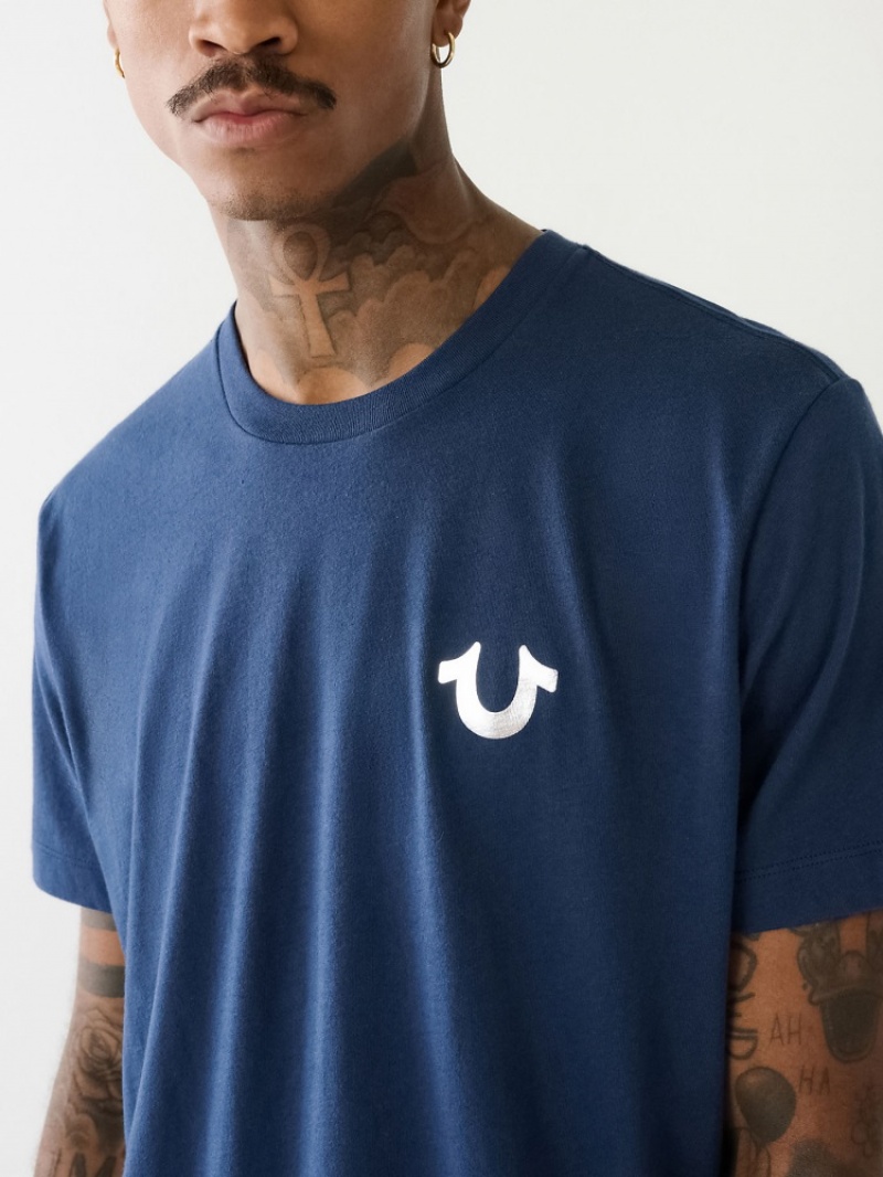 T Shirts True Religion Horseshoe Logo Crew Neck Homme Bleu | GIG-05481803