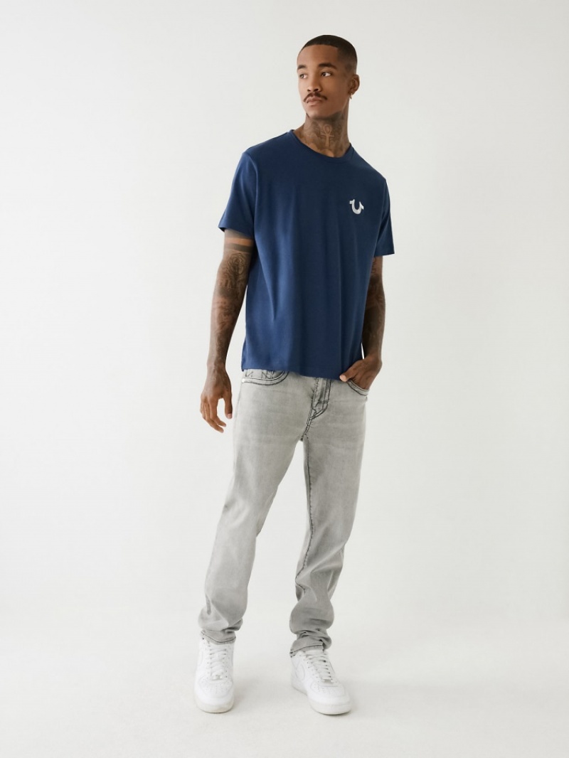 T Shirts True Religion Horseshoe Logo Crew Neck Homme Bleu | GIG-05481803